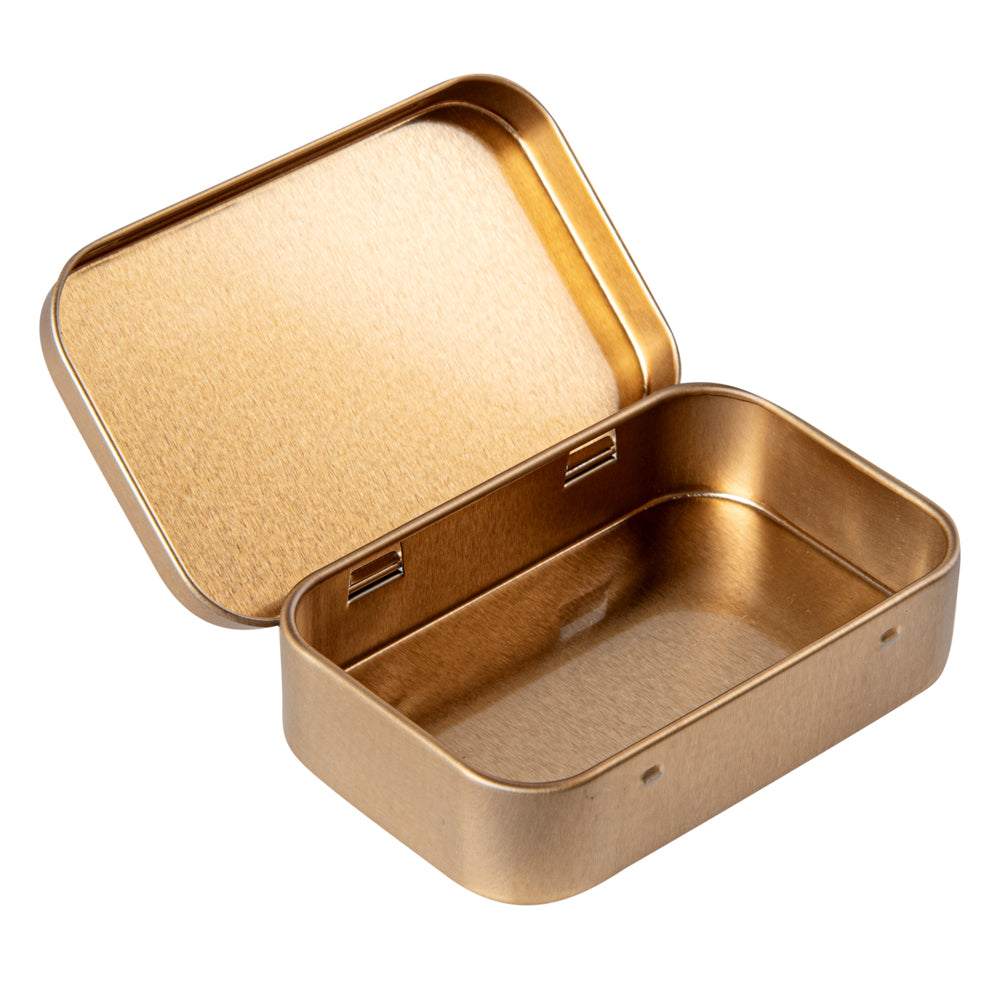 Chef 101 4 oz Rectangle Gold Tin Container - with Hinged Lid - 100 count box