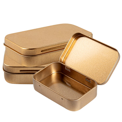 Chef 101 4 oz Rectangle Gold Tin Container - with Hinged Lid - 100 count box