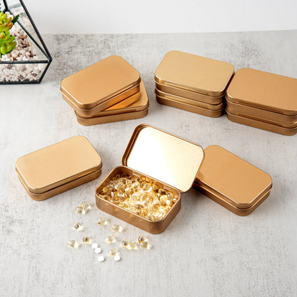 Chef 101 4 oz Rectangle Gold Tin Container - with Hinged Lid - 100 count box