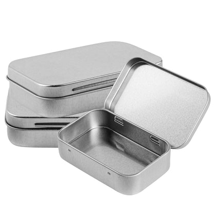 Chef 101 4 oz Rectangle Silver Tin Container - with Hinged Lid- 10 count box