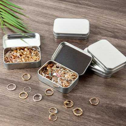 Chef 101 4 oz Rectangle Silver Tin Container - with Hinged Lid- 10 count box