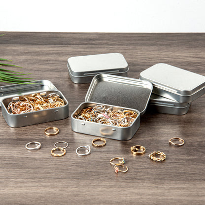 Chef 101 4 oz Rectangle Silver Tin Container - with Hinged Lid- 10 count box