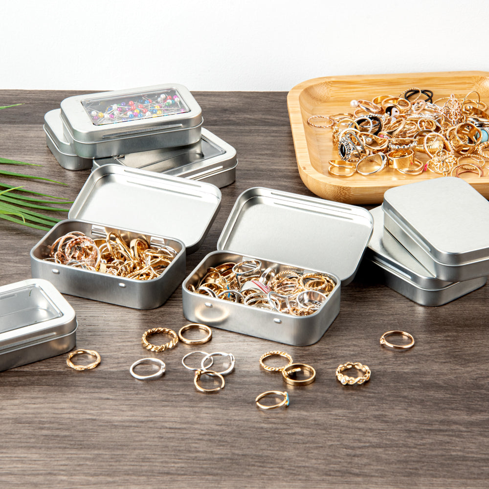 Chef 101 4 oz Rectangle Silver Tin Container - with Hinged Lid- 10 count box