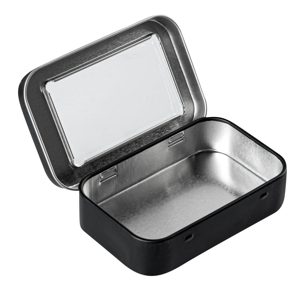Chef 101 4 oz Rectangle Black Tin Container - with Window Lid - 10 count box