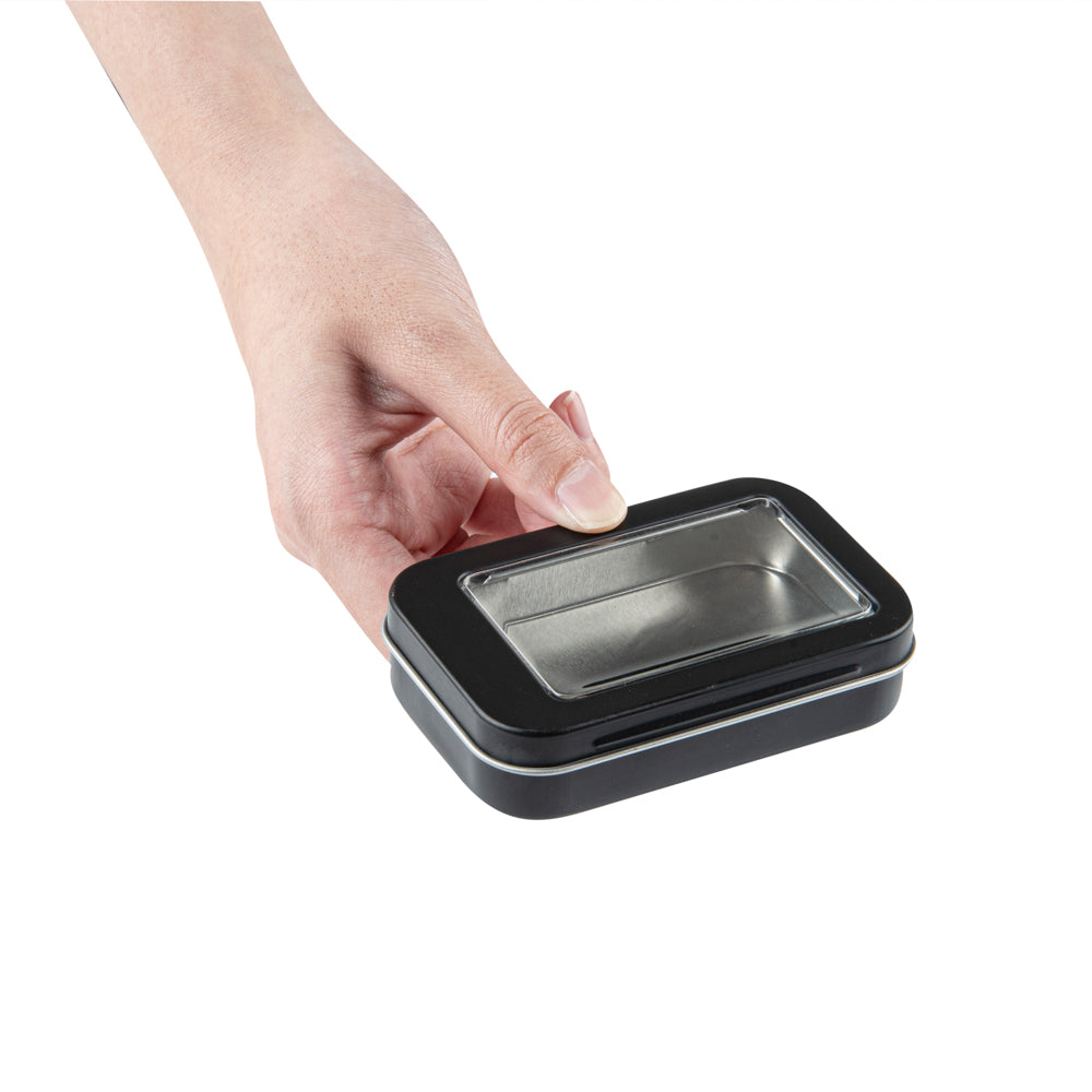 Chef 101 4 oz Rectangle Black Tin Container - with Window Lid - 10 count box