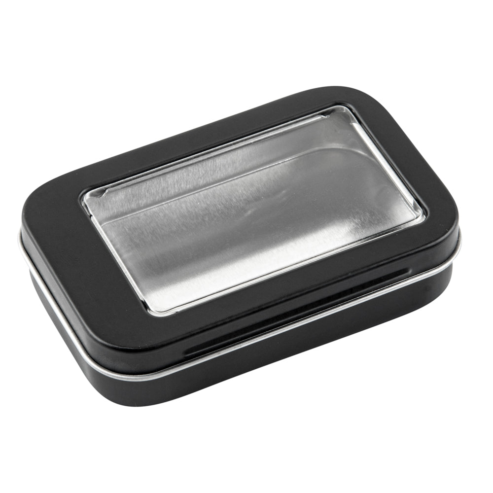 Chef 101 4 oz Rectangle Black Tin Container - with Window Lid - 10 count box