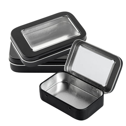 Chef 101 4 oz Rectangle Black Tin Container - with Window Lid - 100 count box