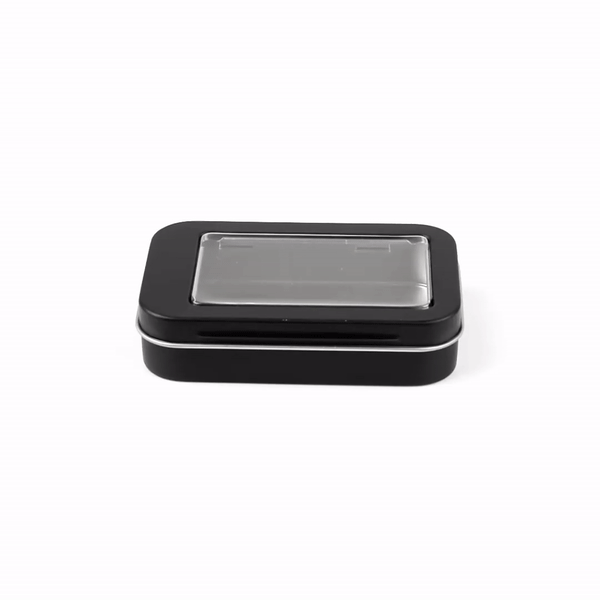 Chef 101 4 oz Rectangle Black Tin Container - with Window Lid - 100 count box