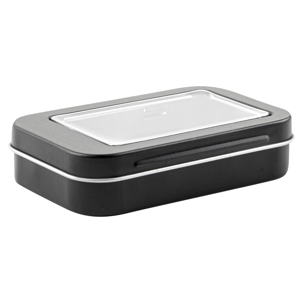 Chef 101 4 oz Rectangle Black Tin Container - with Window Lid - 100 count box