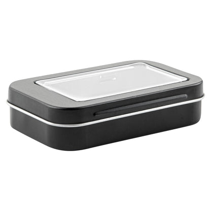 Chef 101 4 oz Rectangle Black Tin Container - with Window Lid - 100 count box