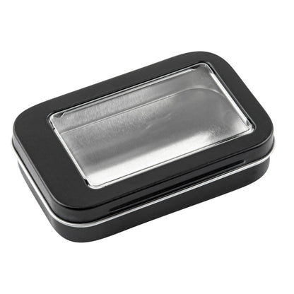 Chef 101 4 oz Rectangle Black Tin Container - with Window Lid - 100 count box