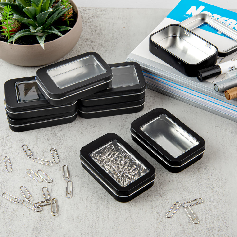 Chef 101 4 oz Rectangle Black Tin Container - with Window Lid - 100 count box