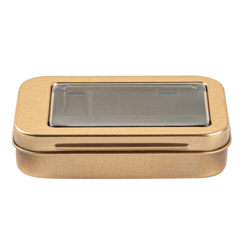 Chef 101 4 oz Rectangle Gold Tin Container - with Window Lid - 10 count box