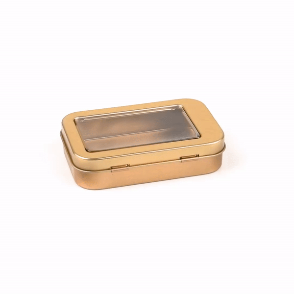 Chef 101 4 oz Rectangle Gold Tin Container - with Window Lid - 100 count box