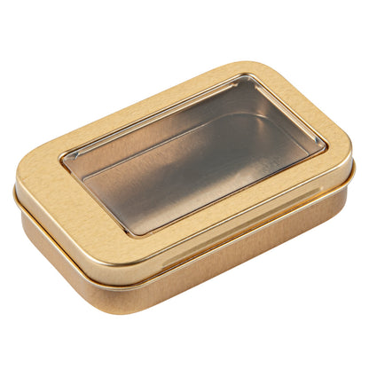 Chef 101 4 oz Rectangle Gold Tin Container - with Window Lid - 100 count box