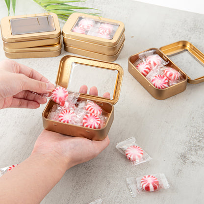 Chef 101 4 oz Rectangle Gold Tin Container - with Window Lid - 100 count box