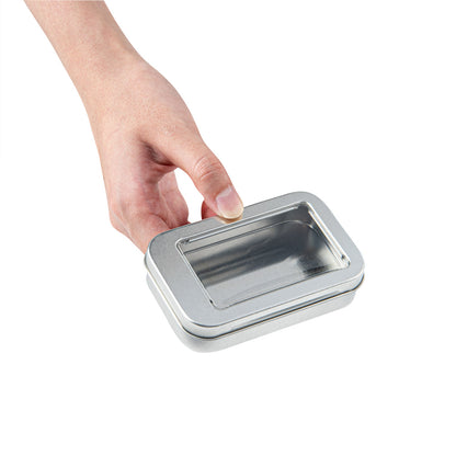 Chef 101 4 oz Rectangle Silver Tin Container - with Window Lid - 10 count box