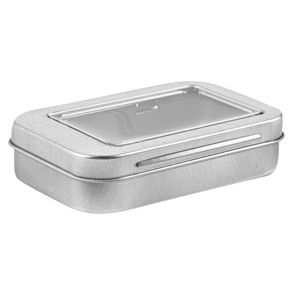 Chef 101 4 oz Rectangle Silver Tin Container - with Window Lid - 10 count box