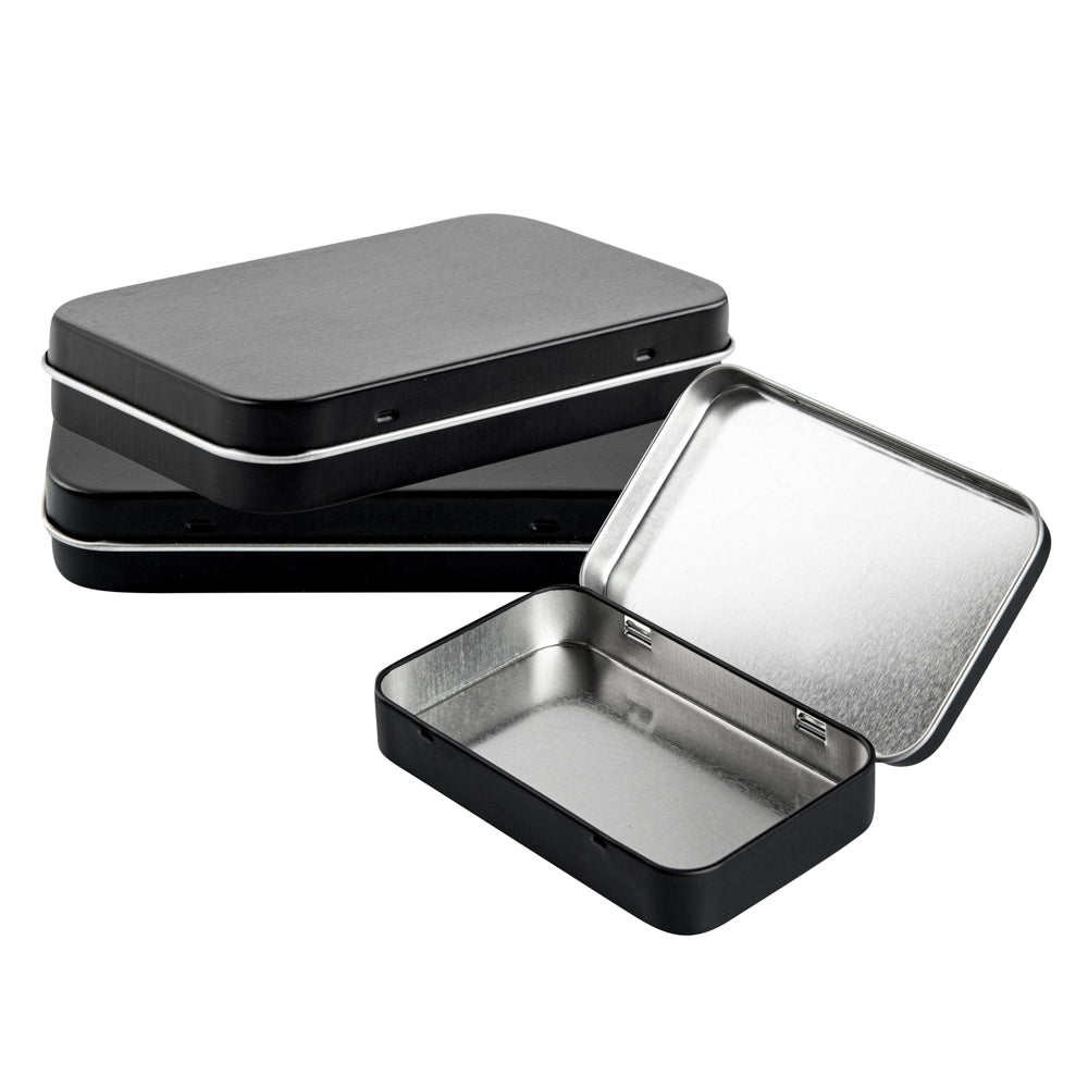 Chef 101 6 oz Rectangle Black Tin Container - with Hinged Lid - 100 count box