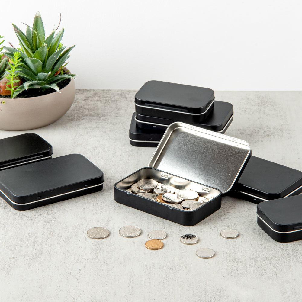 Chef 101 6 oz Rectangle Black Tin Container - with Hinged Lid - 100 count box