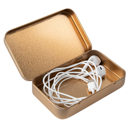 Chef 101 6 oz Rectangle Gold Tin Container - with Hinged Lid - 10 count box