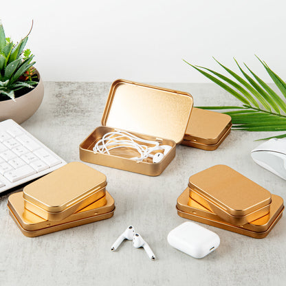 Chef 101 6 oz Rectangle Gold Tin Container - with Hinged Lid - 100 count box