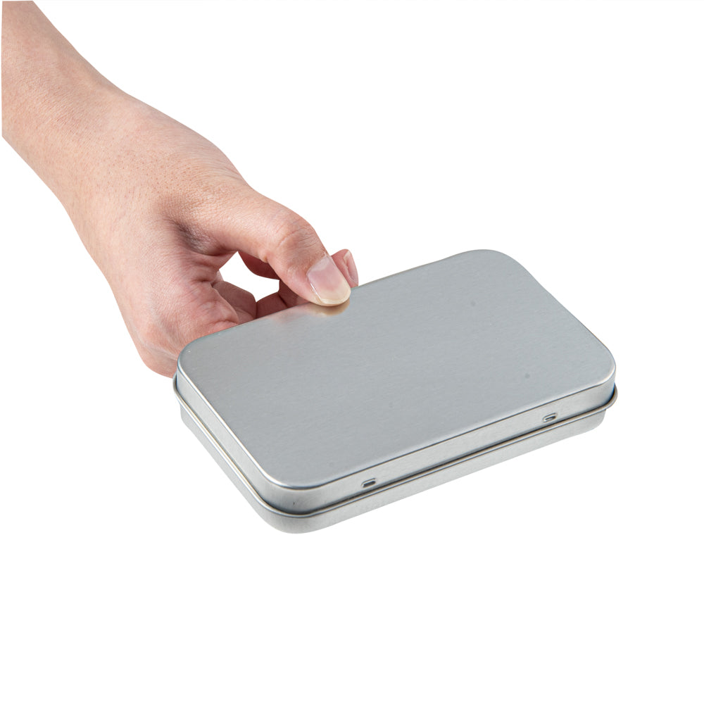 Chef 101 6 oz Rectangle Silver Tin Container - with Hinged Lid - 10 count box