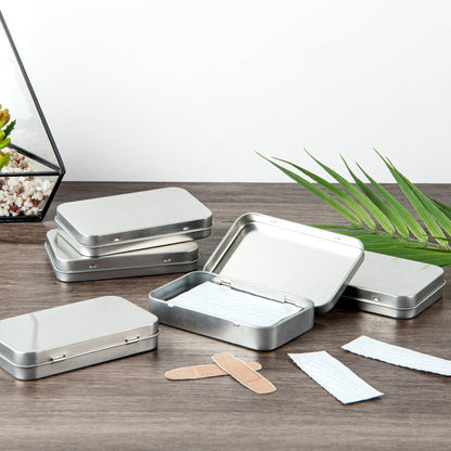 Chef 101 6 oz Rectangle Silver Tin Container - with Hinged Lid - 10 count box