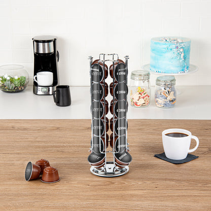 Restpresso Iron Coffee Pod / Capsule Holder - Revolving, Holds 24 Dolce Gusto Pods - 5 1/2" x 5 1/2" x 13" - 1 count box