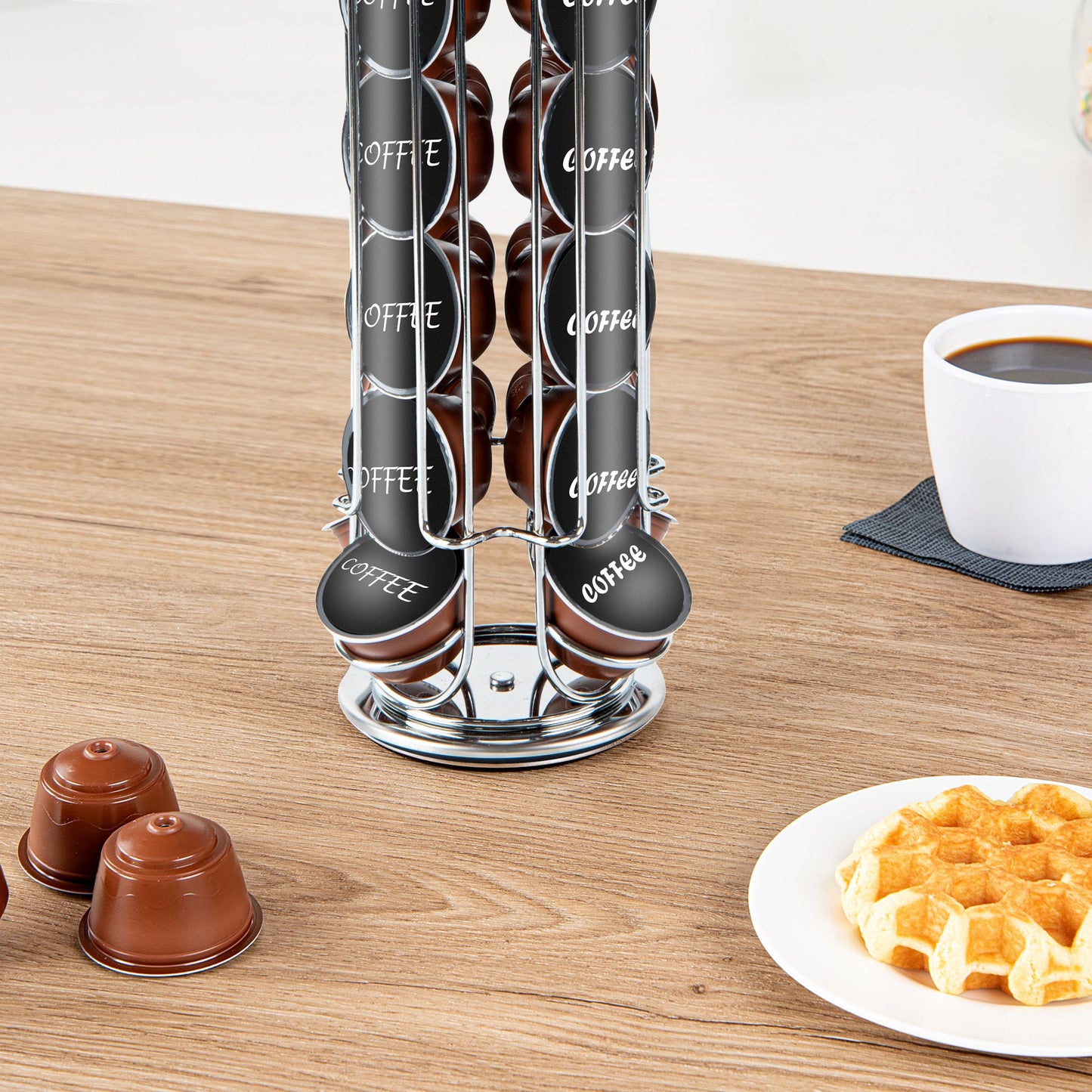Restpresso Iron Coffee Pod / Capsule Holder - Revolving, Holds 24 Dolce Gusto Pods - 5 1/2" x 5 1/2" x 13" - 1 count box