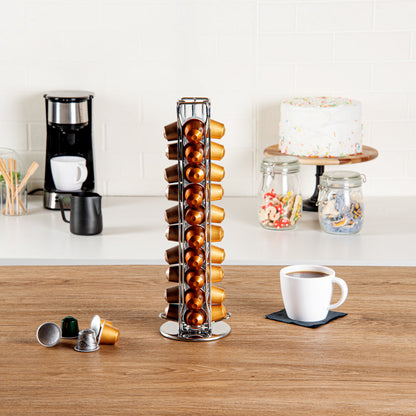 Restpresso Iron Coffee Pod / Capsule Holder - Revolving, Holds 40 Nespresso Capsules - 4 1/2" x 4 1/2" x 14 1/2" - 1 count box