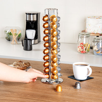 Restpresso Iron Coffee Pod / Capsule Holder - Revolving, Holds 40 Nespresso Capsules - 4 1/2" x 4 1/2" x 14 1/2" - 1 count box