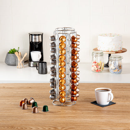 Restpresso Iron Coffee Pod / Capsule Holder - Revolving, Holds 60 Nespresso Capsules - 5" x 5" x 16 1/4" - 1 count box