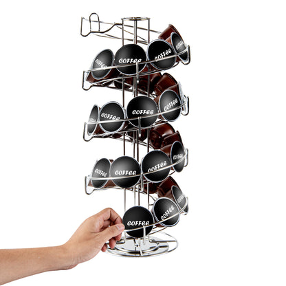 Restpresso Stainless Steel Coffee Pod / Capsule Holder - Revolving, Holds 35-50 K-Cups - 7" x 7" x 16 1/4" - 1 count box
