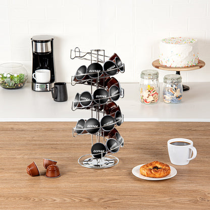 Restpresso Stainless Steel Coffee Pod / Capsule Holder - Revolving, Holds 35-50 K-Cups - 7" x 7" x 16 1/4" - 1 count box