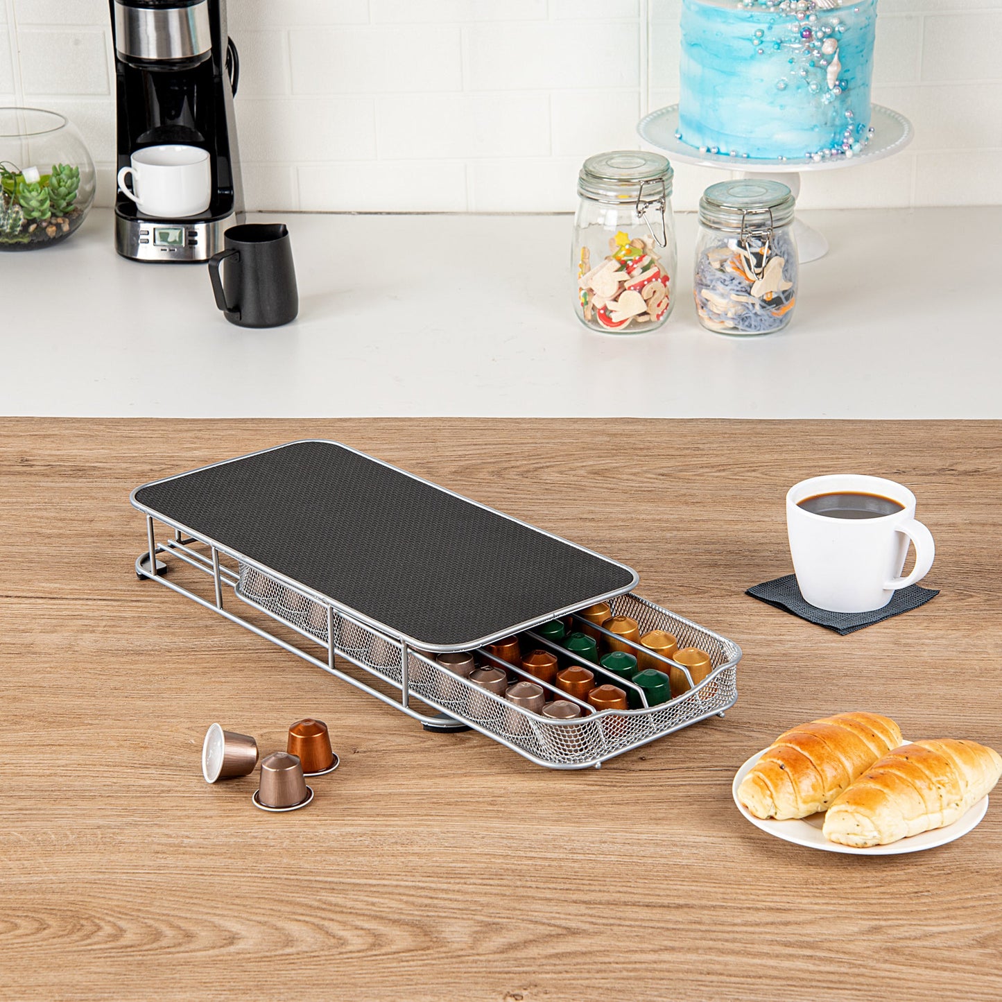 Restpresso Iron Coffee Pod / Capsule Storage Drawer - Holds 40 Nespresso Capsules - 14 3/4" x 7 1/4" x 2 1/2" - 1 count box