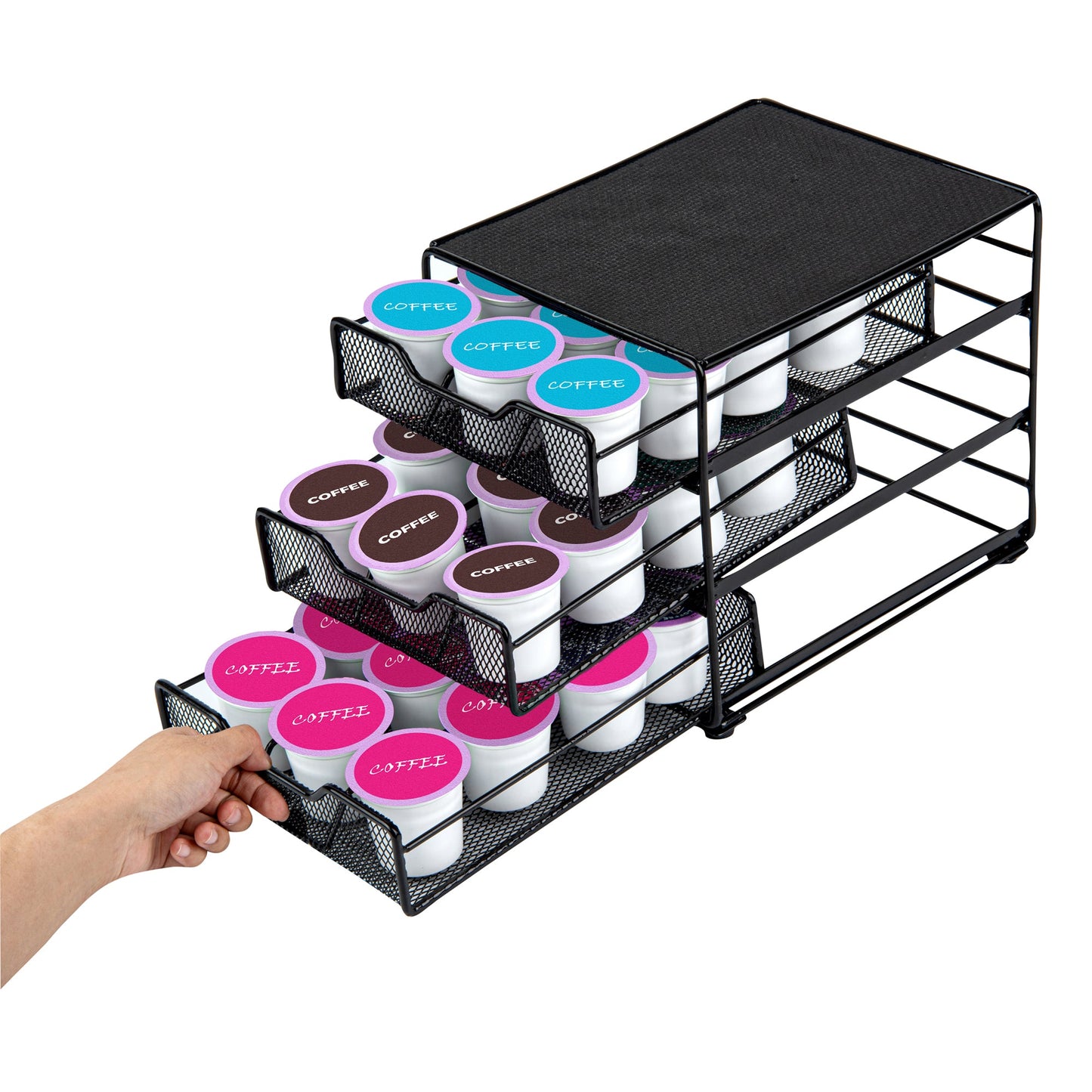 Restpresso Iron Coffee Pod / Capsule Storage Drawer - 3-Tier, Holds 36 K-Cups - 7" x 8 1/2" x 7 1/2" - 1 count box