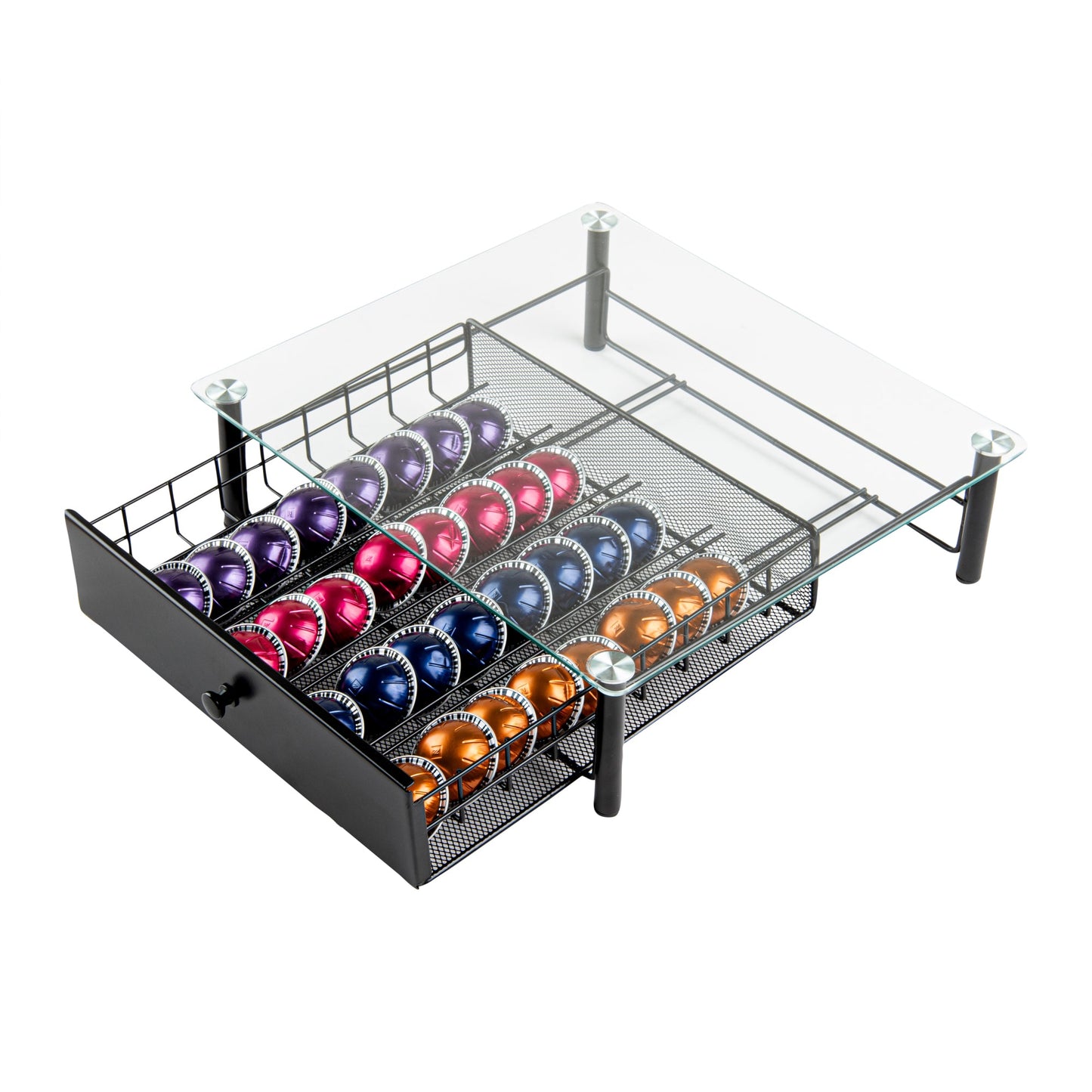 Restpresso Iron Coffee Pod / Capsule Storage Drawer - Holds 36 Nespresso Vertuo Capsules - 15 1/2" x 14" x 4 1/4" - 1 count box