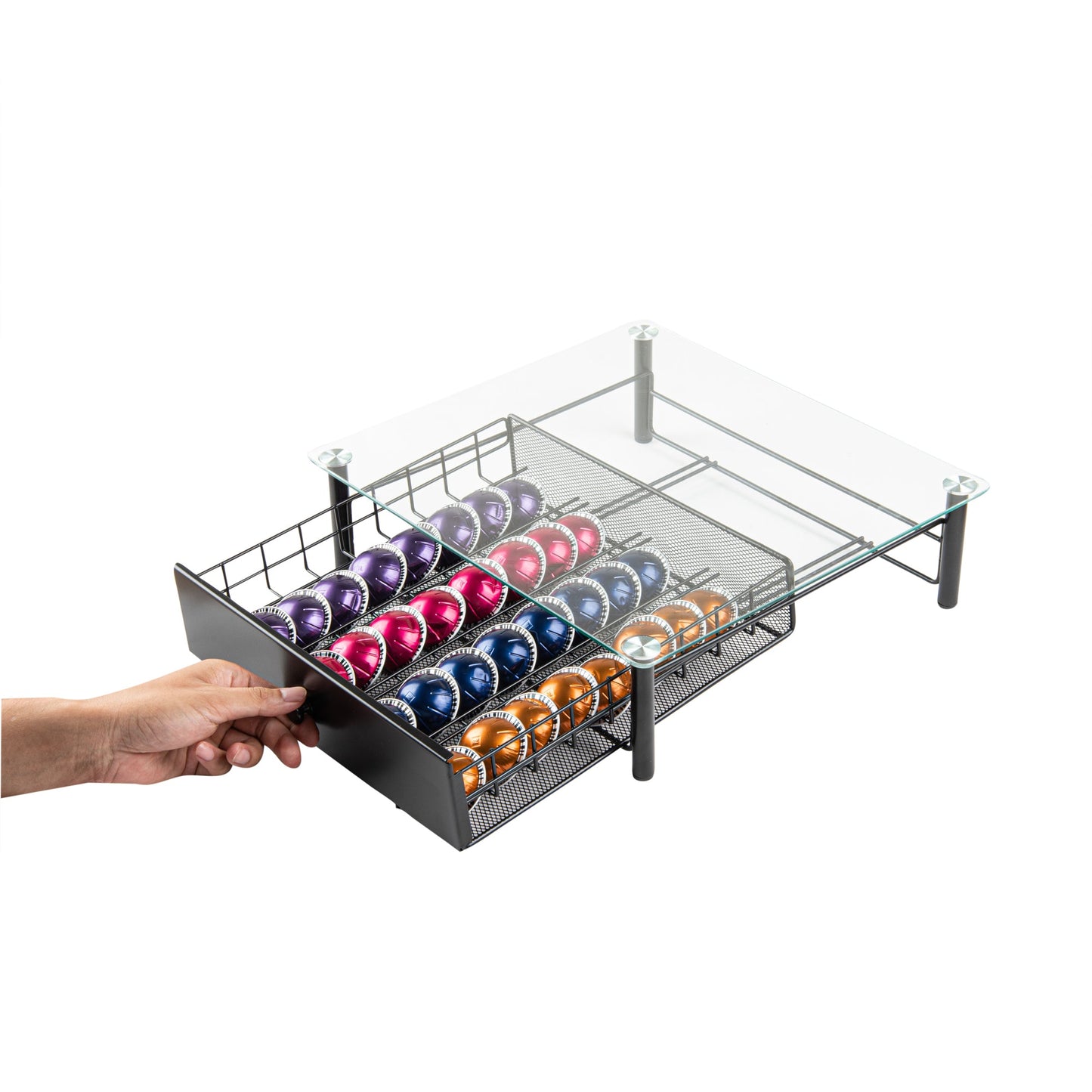 Restpresso Iron Coffee Pod / Capsule Storage Drawer - Holds 36 Nespresso Vertuo Capsules - 15 1/2" x 14" x 4 1/4" - 1 count box