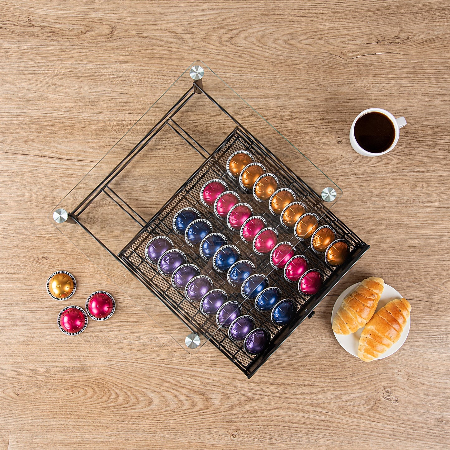 Restpresso Iron Coffee Pod / Capsule Storage Drawer - Holds 36 Nespresso Vertuo Capsules - 15 1/2" x 14" x 4 1/4" - 1 count box