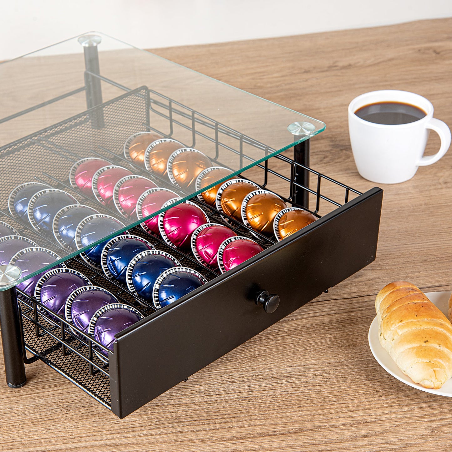 Restpresso Iron Coffee Pod / Capsule Storage Drawer - Holds 36 Nespresso Vertuo Capsules - 15 1/2" x 14" x 4 1/4" - 1 count box