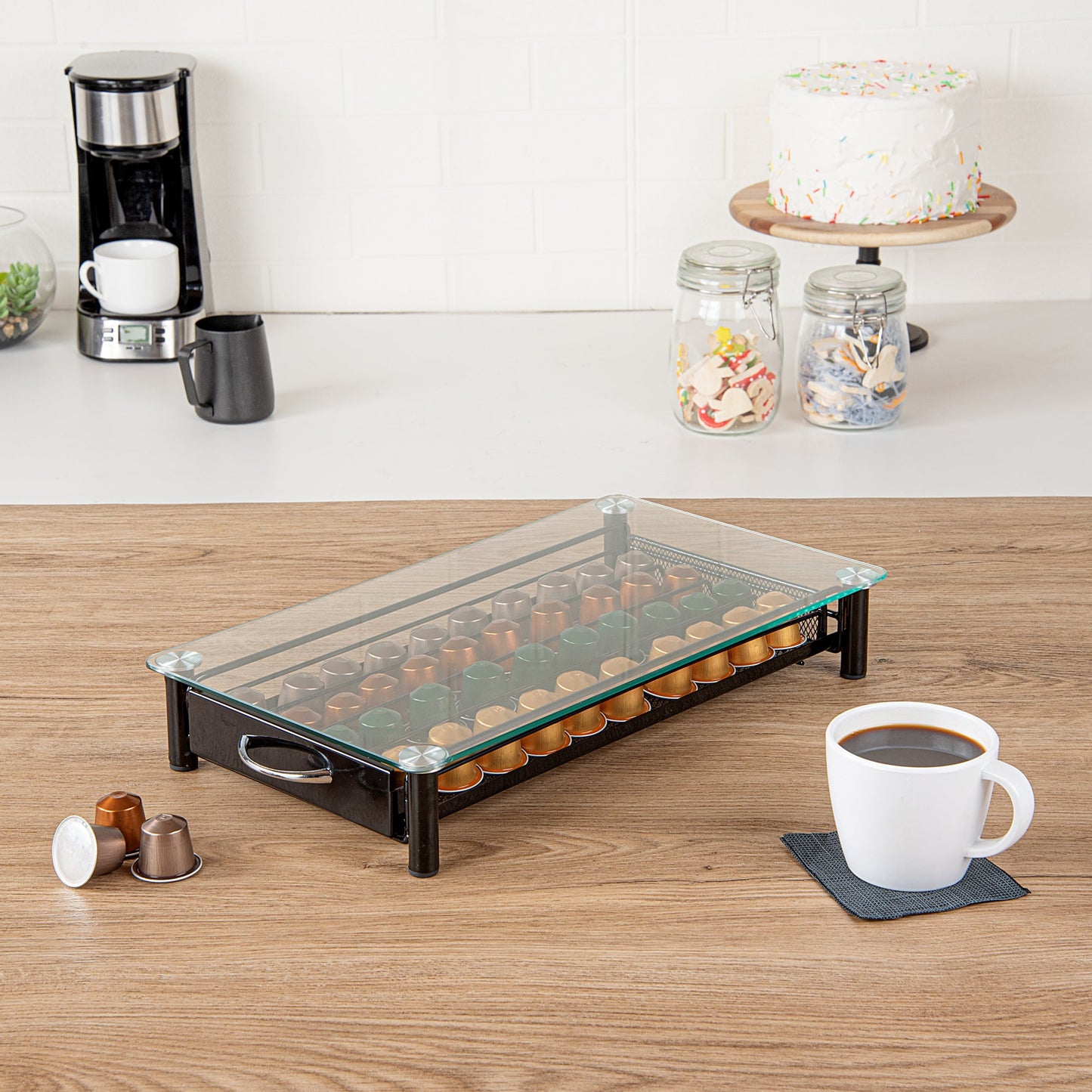Restpresso Iron Coffee Pod / Capsule Storage Drawer - Holds 40 Nespresso Capsules - 16" x 9 1/4" x 2 3/4" - 1 count box