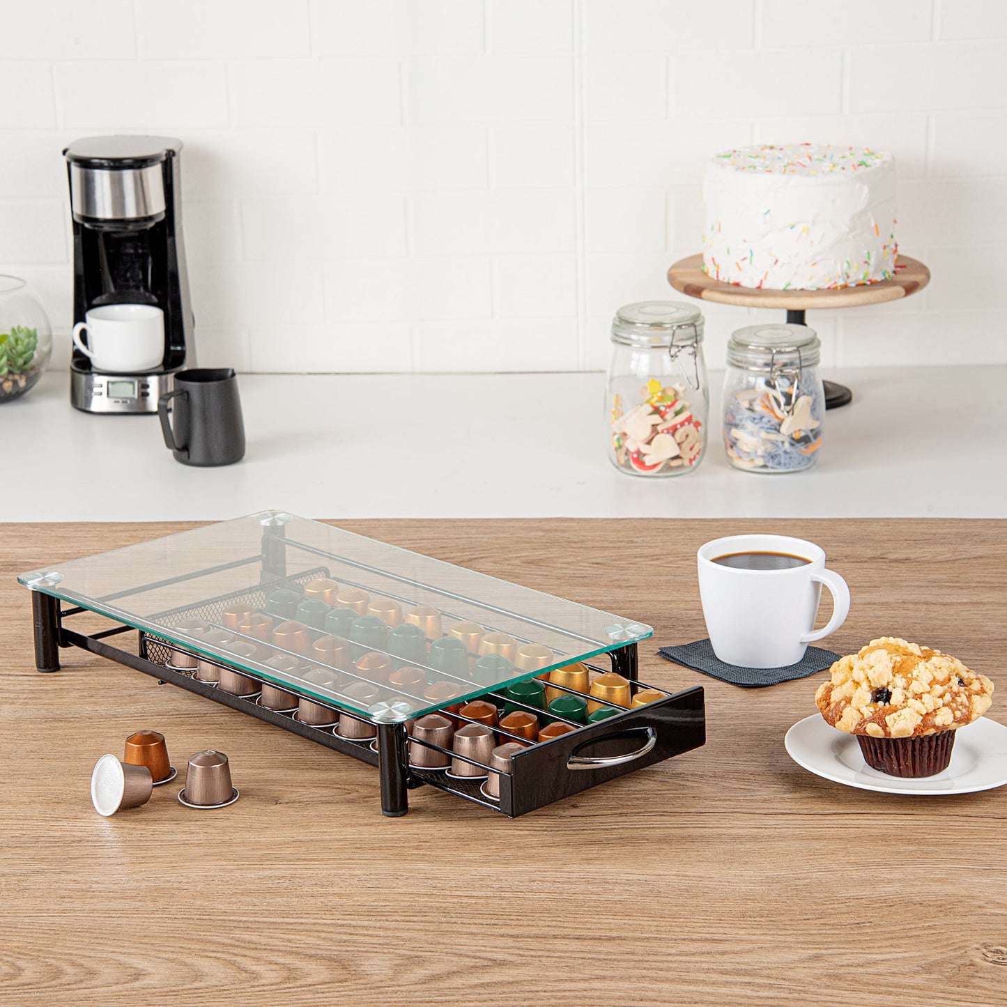 Restpresso Iron Coffee Pod / Capsule Storage Drawer - Holds 40 Nespresso Capsules - 16" x 9 1/4" x 2 3/4" - 1 count box