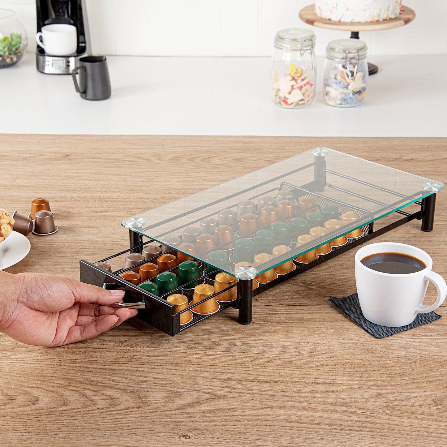 Restpresso Iron Coffee Pod / Capsule Storage Drawer - Holds 40 Nespresso Capsules - 16" x 9 1/4" x 2 3/4" - 1 count box