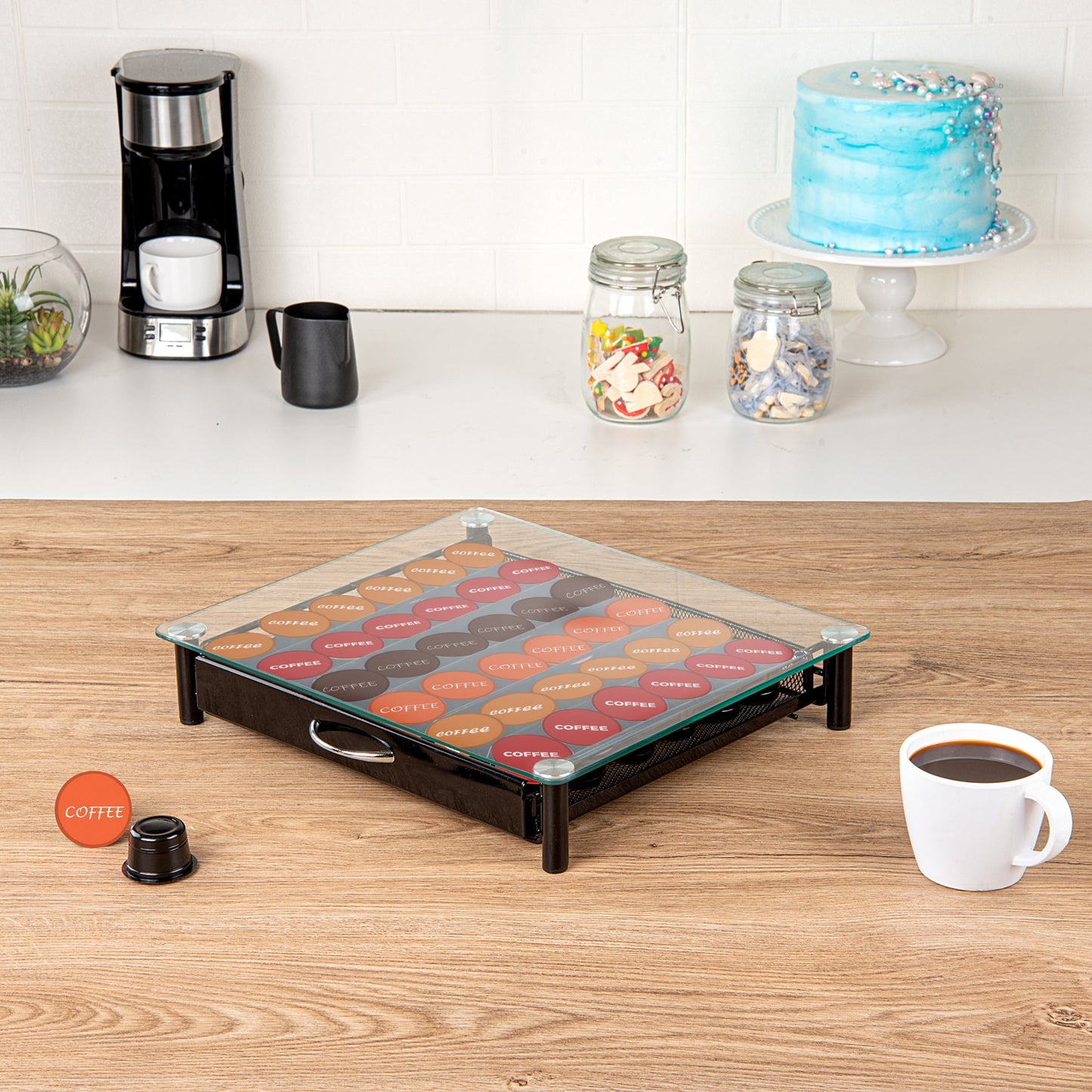 Restpresso Iron Coffee Pod / Capsule Storage Drawer - Holds 36 Caffitaly or Lavazza Capsules - 14 1/4" x 12 1/4" x 2 3/4" - 1 count box