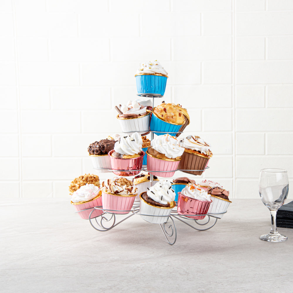 Pastry Tek Iron Cupcake Stand - 4-Tier, Holds 23 Cupcakes - 12 1/2" x 12 1/2" x 11 1/2" - 1 count box