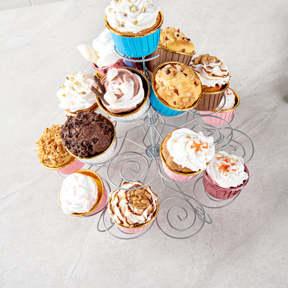 Pastry Tek Iron Cupcake Stand - 4-Tier, Holds 23 Cupcakes - 12 1/2" x 12 1/2" x 11 1/2" - 1 count box