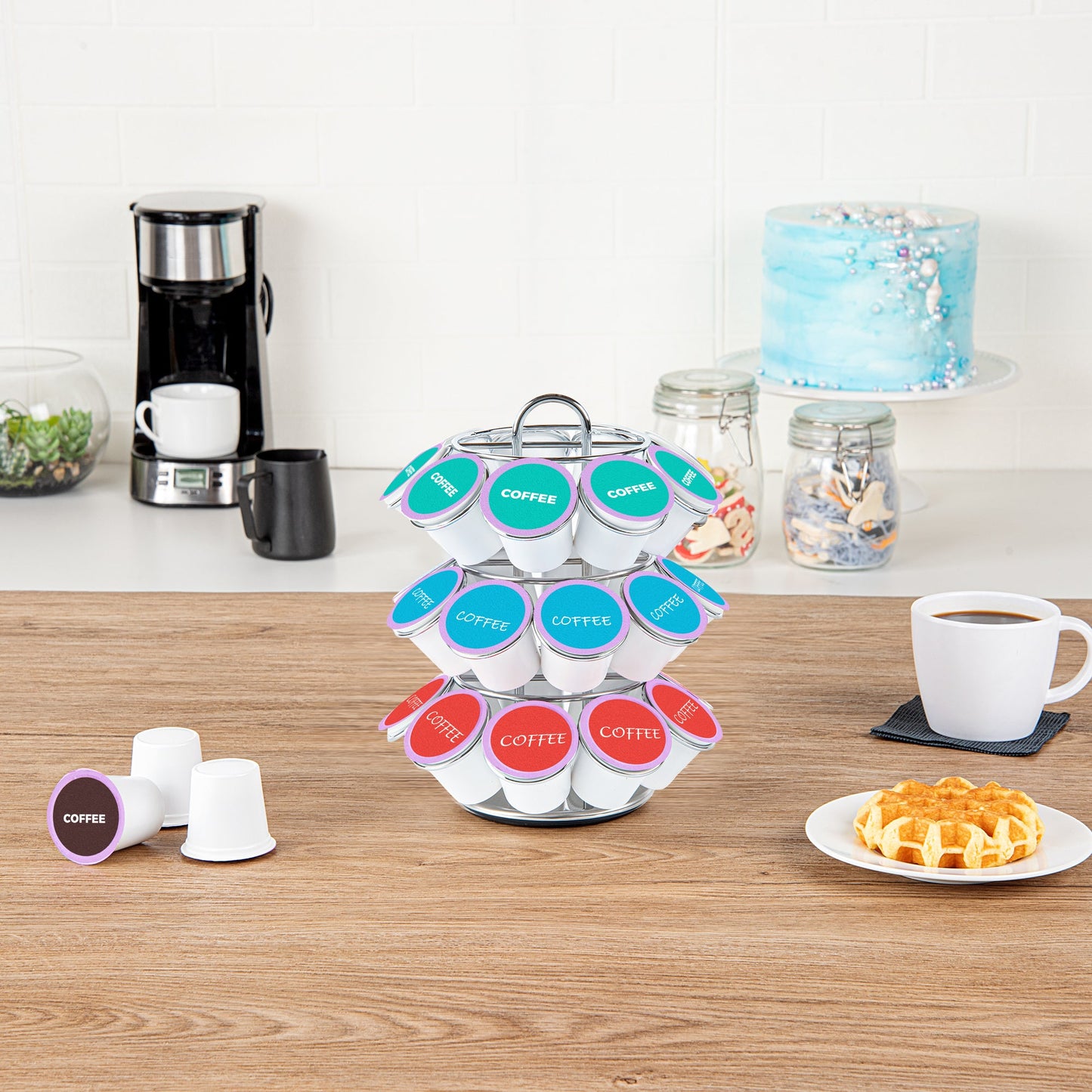 Restpresso Iron Coffee Pod / Capsule Holder - Revolving, Holds 27 K-Cups - 6 3/4" x 6 3/4" x 8 3/4" - 1 count box