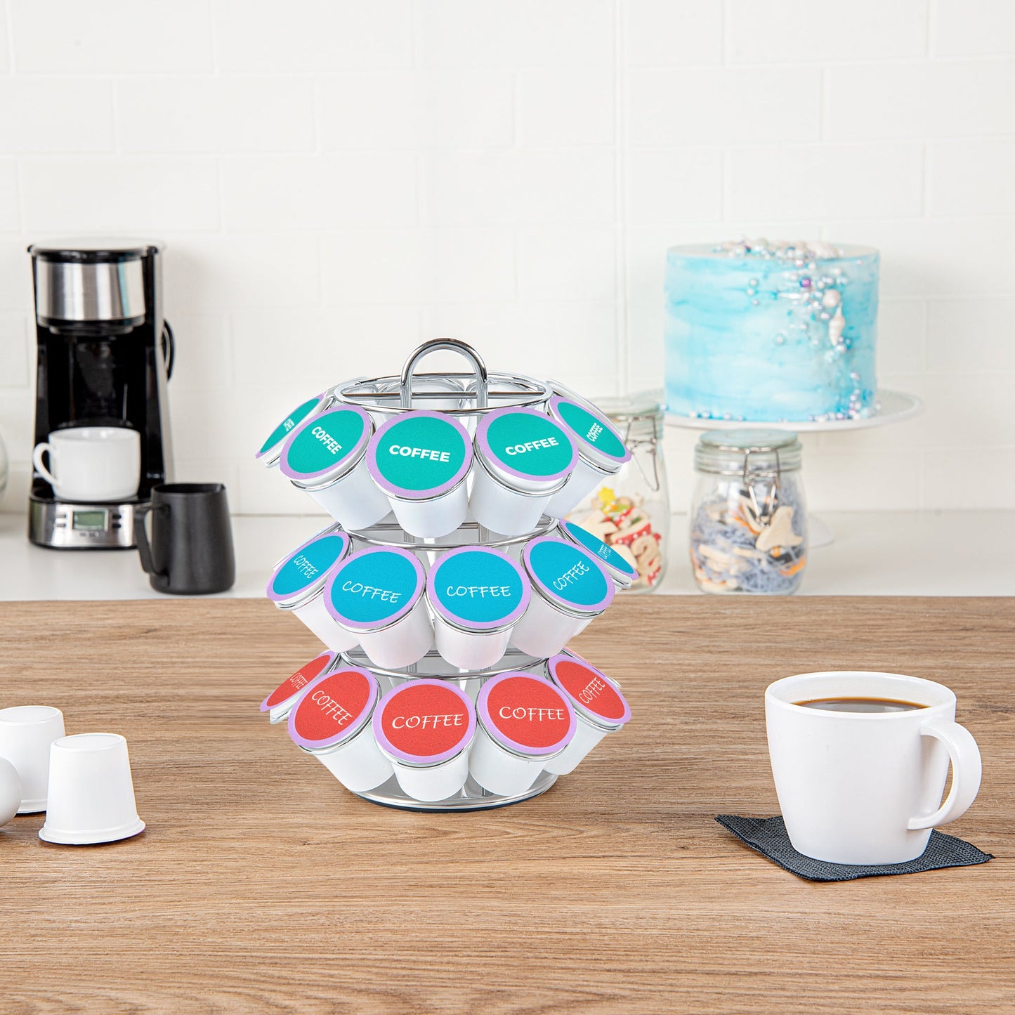 Restpresso Iron Coffee Pod / Capsule Holder - Revolving, Holds 27 K-Cups - 6 3/4" x 6 3/4" x 8 3/4" - 1 count box