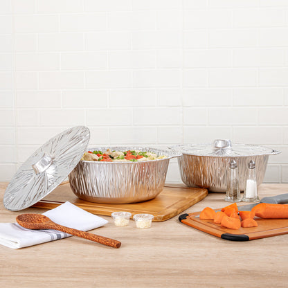 Foil Lux 6 qt Aluminum Foil Pot - with Lid - 13 1/2" x 12" x 4 3/4" - 100 count box